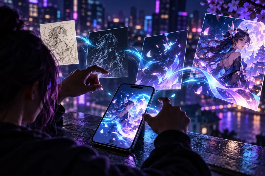 Illustrativer visueller Arbeitsablauf mit Fokus auf Mobilgeräte